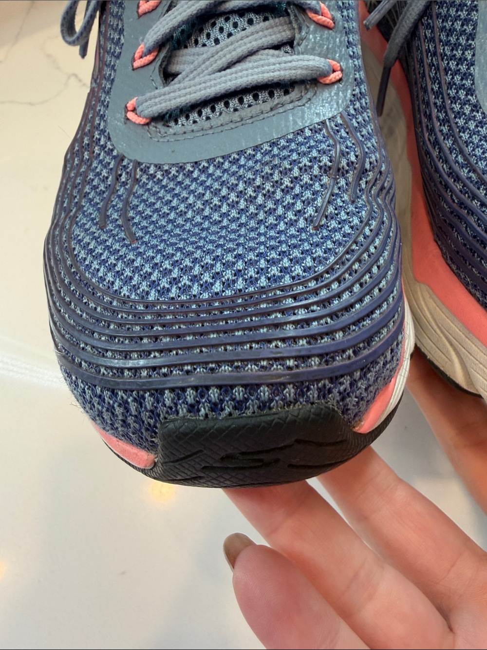 Skechers Women's Blue Knit Athletic Sneakers with Pink Midsole - Picture 3 of 17